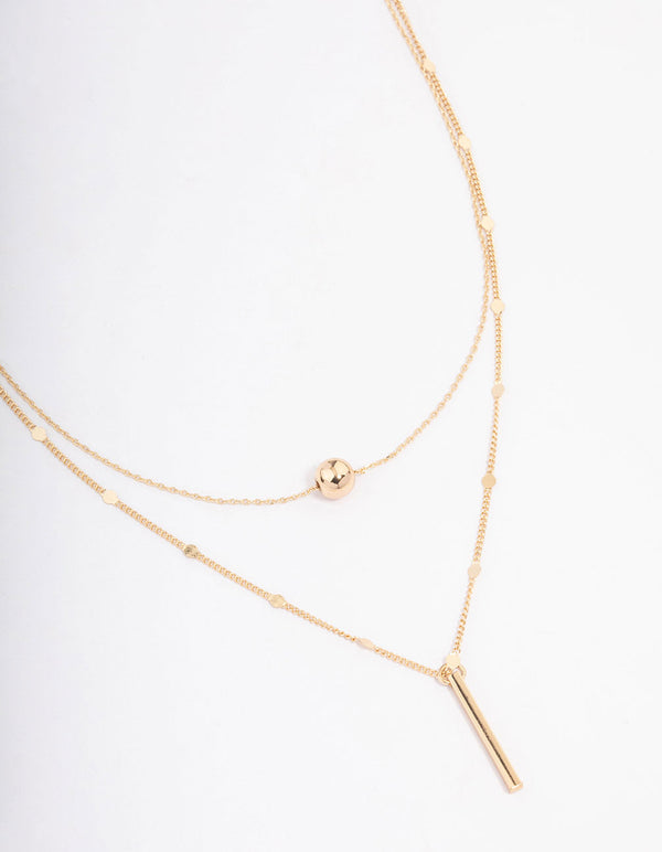 Gold Bar & Ball Double Chain Short Necklace - Lovisa