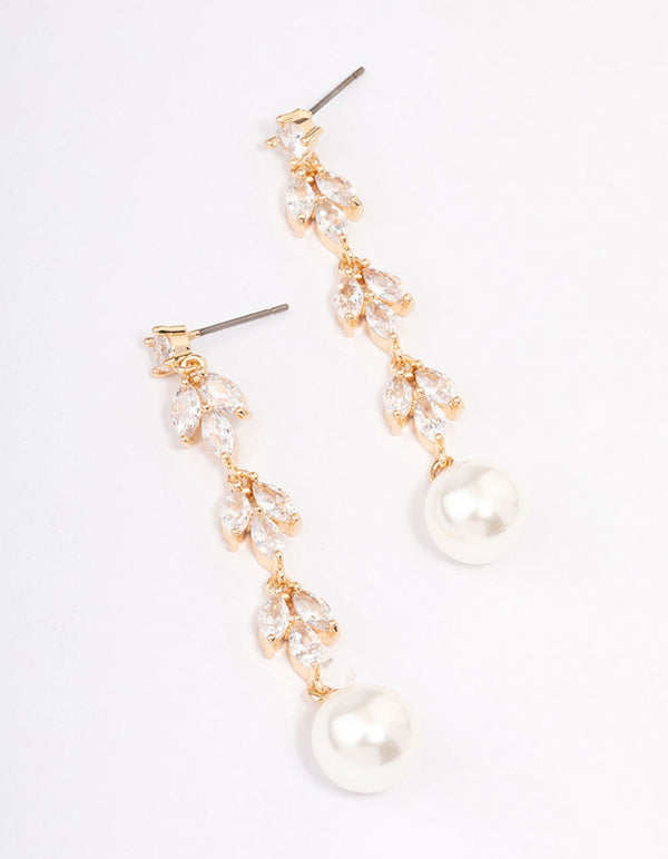 Gold Leaf Vine Pearl Drop Earrings