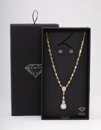 Gold Oval Pear Earrings & Necklace Set - link has visual effect only