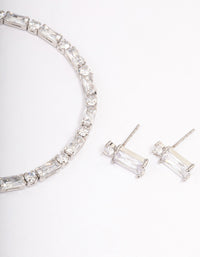 Rhodium Cubic Zirconia Baguette Earrings & Tennis Bracelet Set - link has visual effect only