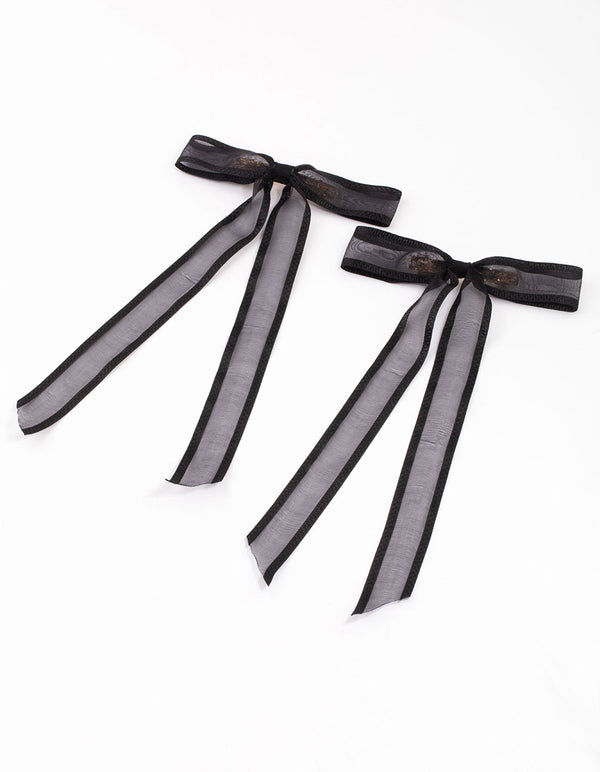 Black Fabric Border Organza Bow Hair Clip Pack