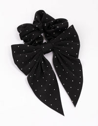 Black Fabric Bow Diamante Hair Scrunchie - link has visual effect only