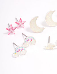 Kids Rainbow & Moon Stud Earrings 6-Pack - link has visual effect only