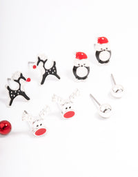Kids Christmas Critter Stud Earrings 6-Pack - link has visual effect only