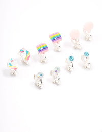 Kids Unicorn & Pom Pom Clip On Earrings 5-Pack - link has visual effect only