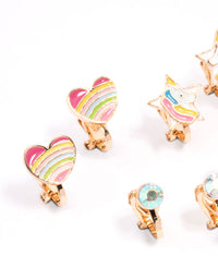 Kids Unicorn & Heart Clip On Earrings 5-Pack - link has visual effect only