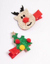 Kids Fabric Christmas Reindeer Hair Clips - link has visual effect only