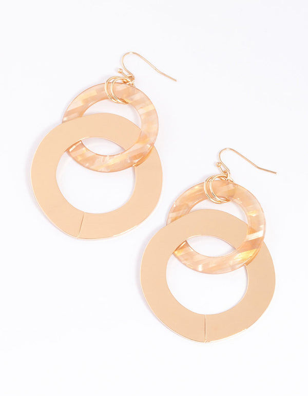Gold Circle Decorative Drop Earrings
