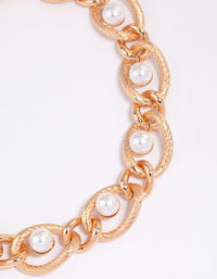 Gold Textured Pearl Short Chain Necklace - link has visual effect only