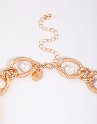 Gold Textured Pearl Short Chain Necklace - link has visual effect only