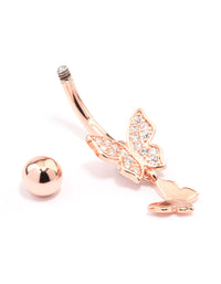 Rose Gold Plated Surgical Steel Double Butterfly Belly Ring - link has visual effect only