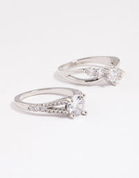 Rhodium Diagonal Cubic Zirconia Engagement Ring Pack - link has visual effect only