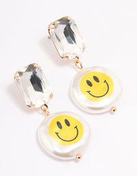 Gold Chunky Diamante Pearly Drop Earrings - link has visual effect only