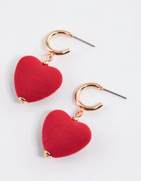 Gold Puffy Fuzzy Heart Drop Earrings - link has visual effect only