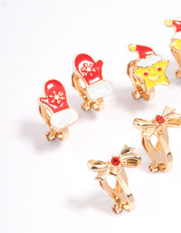 Kids Christmas Star Clip On Earrings 5-Pack - link has visual effect only