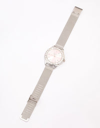Rhodium Coloured Baguette Bezel Mesh Watch - link has visual effect only