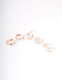 Rose Gold Criss Cross Mixed Hoop Earrings Pack - link has visual effect only