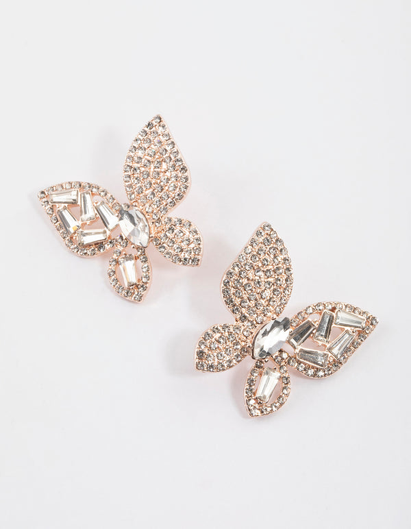 Rose Gold Butterfly Multi Stone Stud Earrings