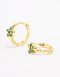 Gold Plated Sterling Silver Cubic Zirconia Flower Huggie Earrings - link has visual effect only