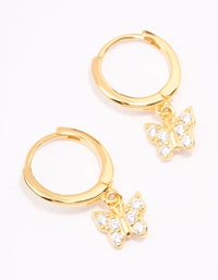 Gold Plated Sterling Silver Cubic Zirconia Butterfly Huggie Earrings - link has visual effect only