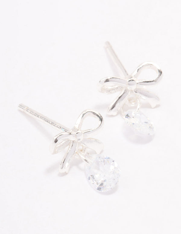 Sterling Silver Bow & Pear Drop Earrings