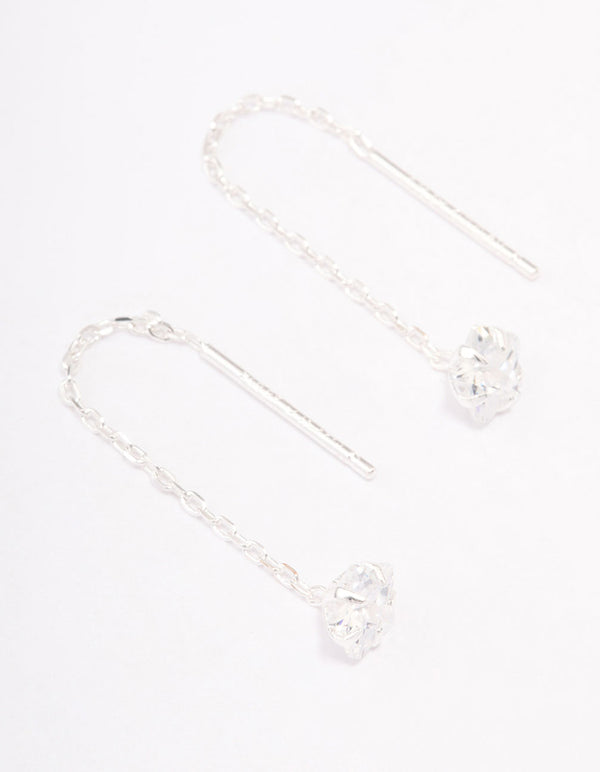 Sterling Silver Round Cubic Zirconia Thread Through Earrings