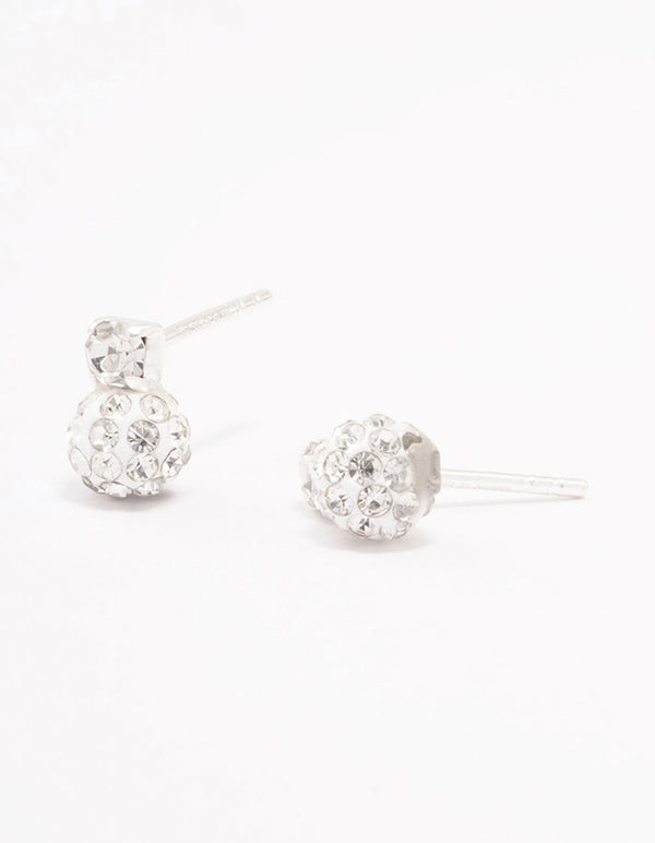 Sterling Silver Crystal Pave Ball Stud Earrings