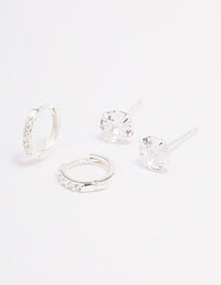 Sterling Silver Cubic Zirconia Stud & Huggie Earring Set - link has visual effect only