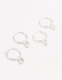 Sterling Silver Cubic Zirconia Hoop Earring Pack - link has visual effect only