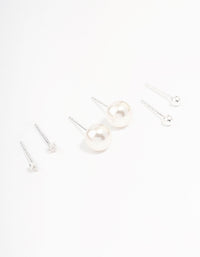 Sterling Silver Pearl & Cubic Zirconia Earring Pack - link has visual effect only