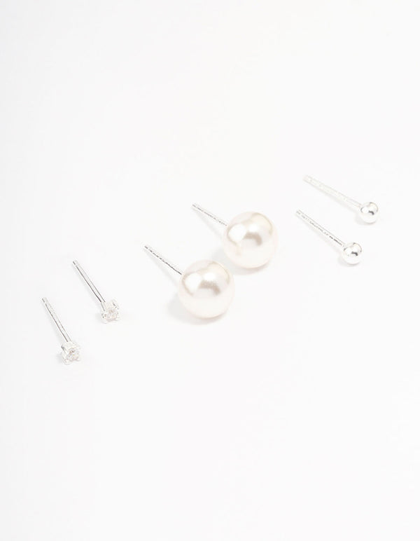 Sterling Silver Pearl & Cubic Zirconia Earring Pack
