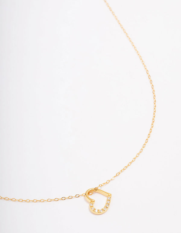 Gold Plated Sterling Silver Open Cubic Zirconia Heart Pendant Necklace