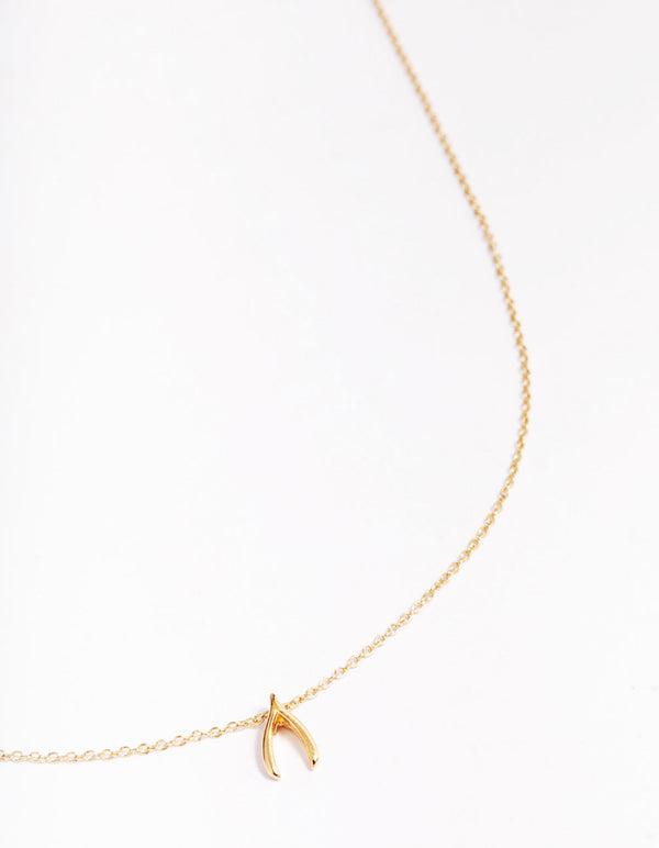 Gold Plated Sterling Silver Wishbone Pendant Necklace