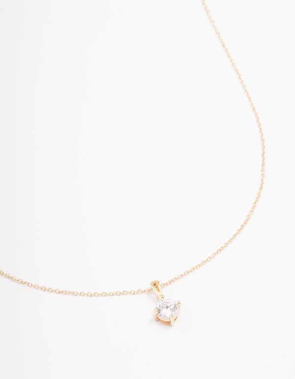 Gold Plated Sterling Silver Solitaire Pendant Necklace
