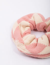 Pink & Cream Checkered Knitted Hair Scrunchie - link has visual effect only