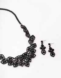 Black Paper Diamante Earrings & Necklace Jewellery Set - link has visual effect only