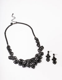 Black Paper Diamante Earrings & Necklace Jewellery Set - link has visual effect only