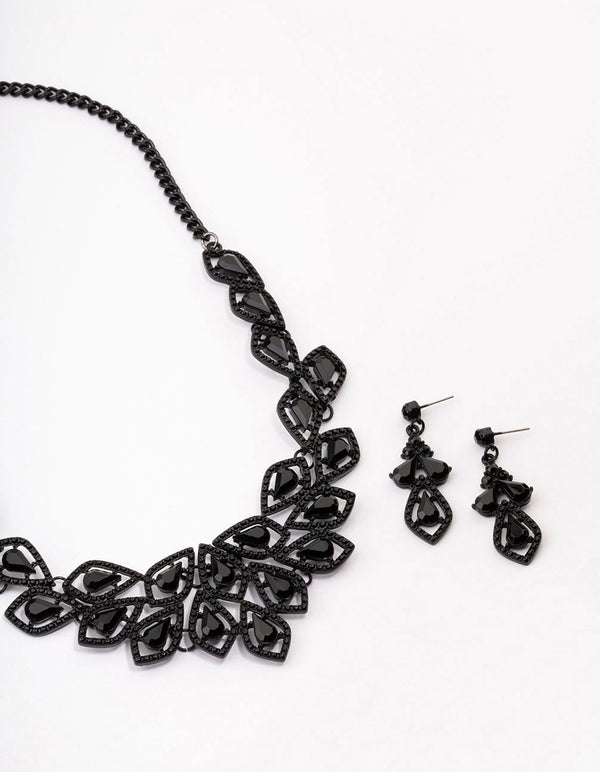 Black Paper Diamante Earrings & Necklace Jewellery Set