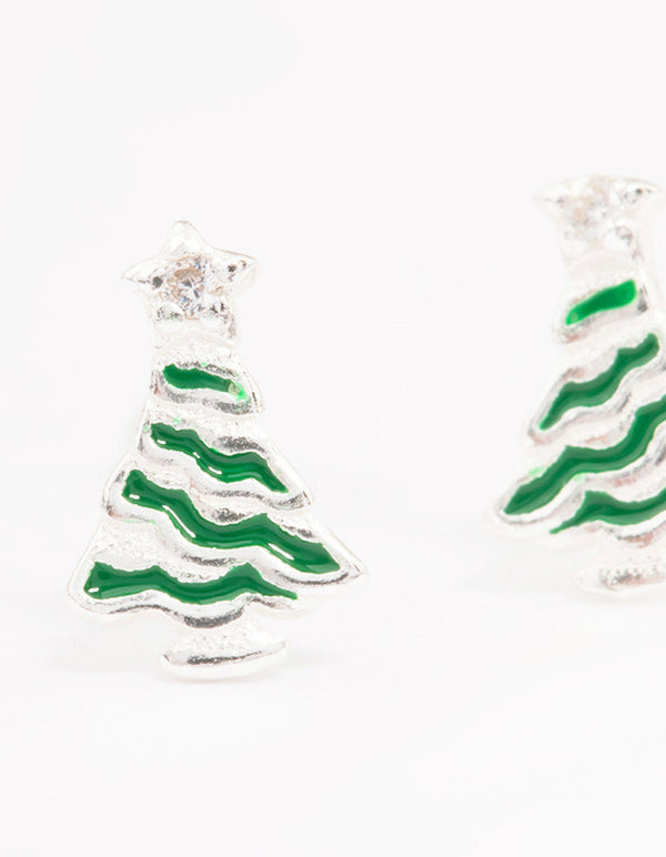 Sterling Silver Tinsel Christmas Tree Stud Earrings