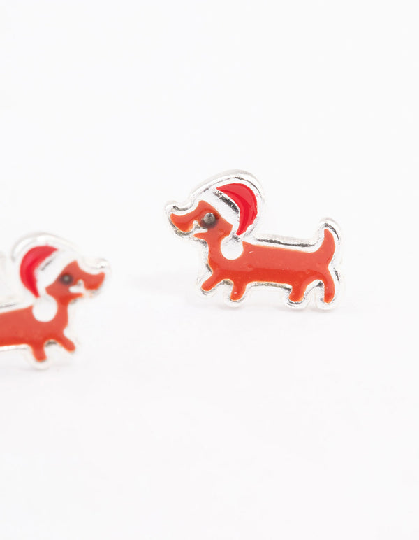 Sterling Silver Dog Stud Earrings