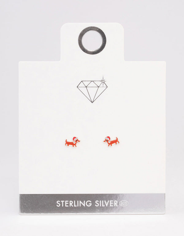 Sterling Silver Dog Stud Earrings