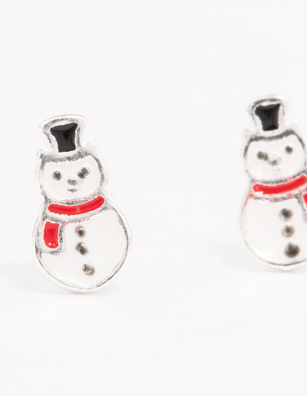 Sterling Silver Snowman Stud Earrings