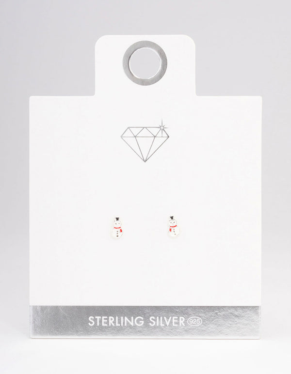 Sterling Silver Snowman Stud Earrings
