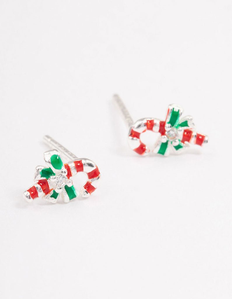 Sterling Silver Red Candy Cane Stud Earrings Lovisa