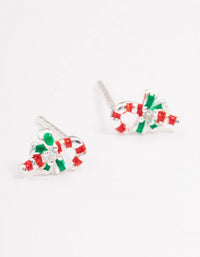 Sterling Silver Red Candy Cane Stud Earrings - link has visual effect only