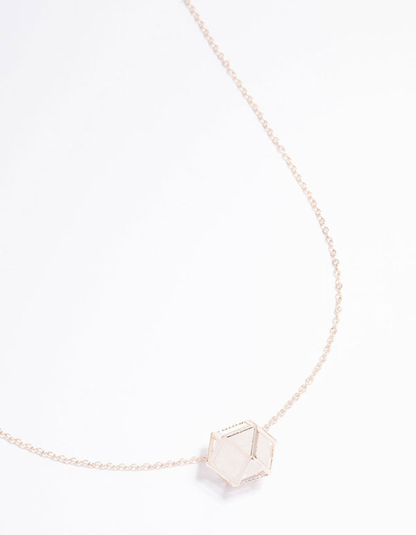 Rose Gold Clear Quartz Semi-Precious Shard Cage Necklace