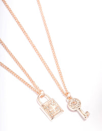 Rose Gold Diamante Lock & Key Necklace Pack - link has visual effect only