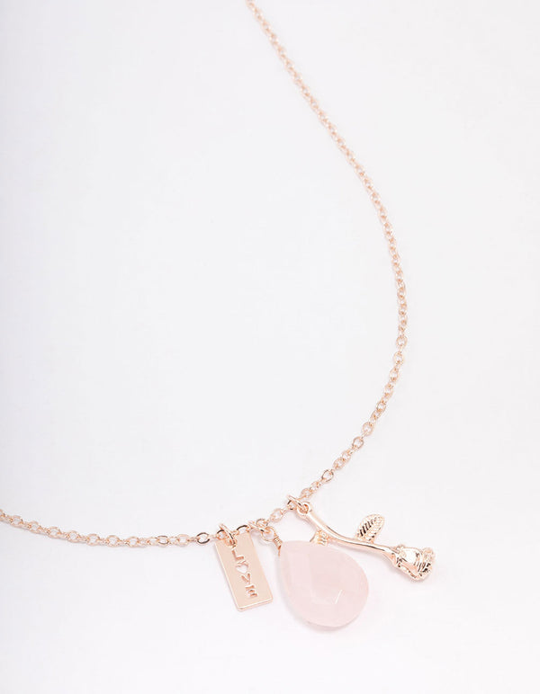 Rose Gold Semi-Precious Rose Quartz Love Necklace