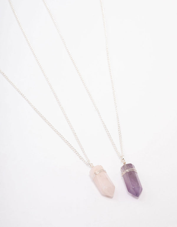 Silver Mixed Semi-Precious Wrapped Necklace Pack