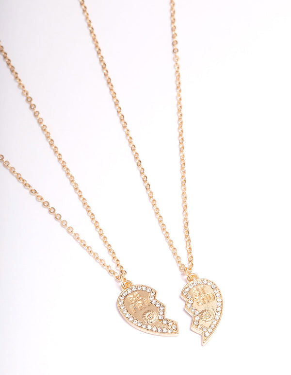 Gold BFF Diamante Heart Necklace Pack